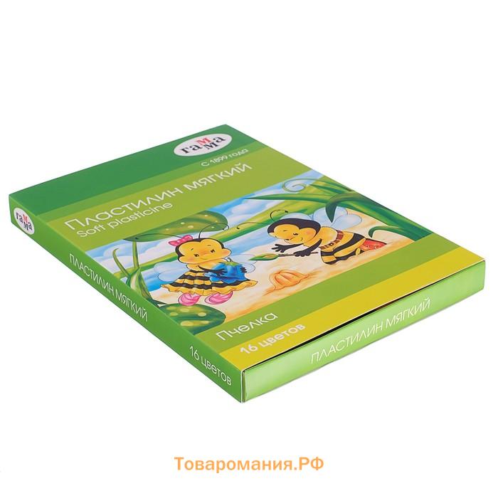 Пластилин мягкий (восковой) 16 цветов 196 г Гамма "Пчелка", со стеком, картонная упаковка 280030Н