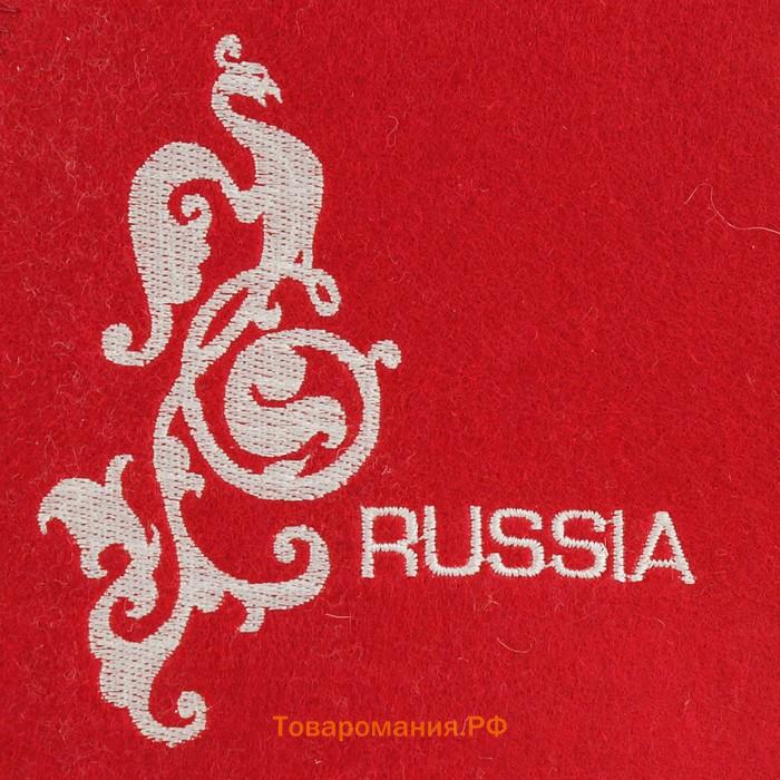 Шапка для бани и сауны «Russia» красная, экофетр, «Добропаровъ»