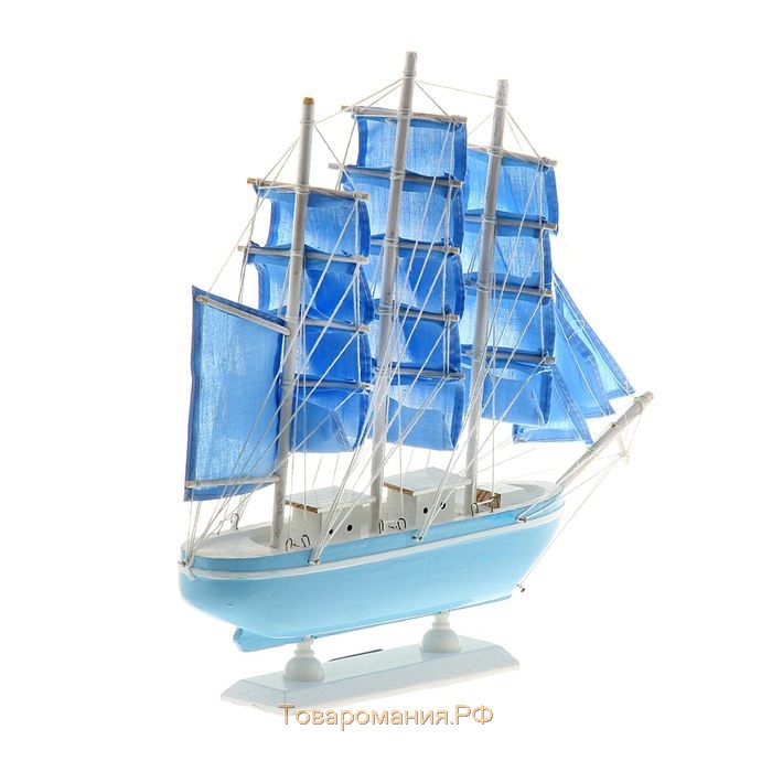 Корабль сувенирный средний «Алида», борта голубые с полосой, паруса голубые, 32х31,5х5,5 см