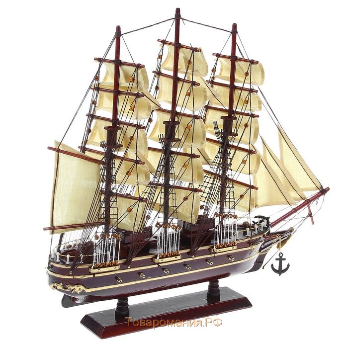 Корабль сувенирный «Бреслау», трёхмачтовый, под тёмное дерево, паруса бежевые, 49х43х8 см