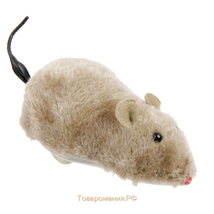 Мышь заводная меховая, 12 см, серая