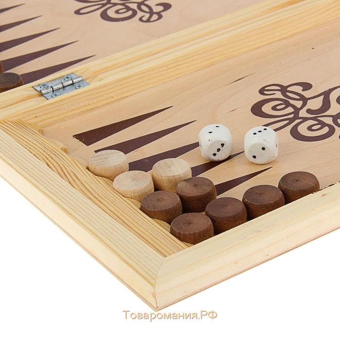 Нарды деревянные большие, настольная игра "Узор", 40 х 40 см, с полем для игры в шашки