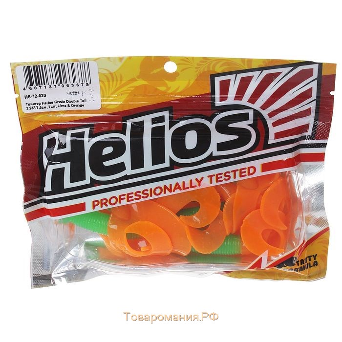 Твистер Helios Credo Double Tail Lime & Orange, 7.5 см, 7 шт. (HS-12-020)