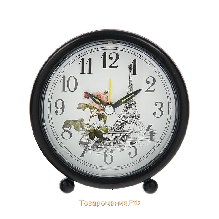 Часы - будильник настольные "Эйфелева башня", дискретный ход, d-8.5 см, 10 х 11 см, АА