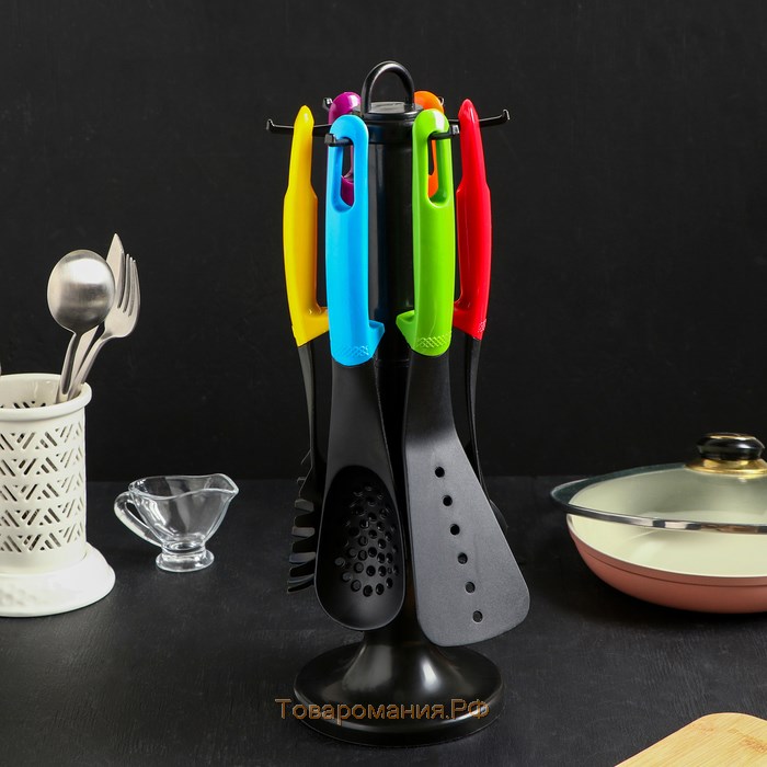 Набор кухонных принадлежностей «Монпансье», 6 предметов, на подставке, цвет МИКС