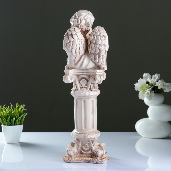 Фигура "Ангел сидя на колонне" состаренный 16х16х51см