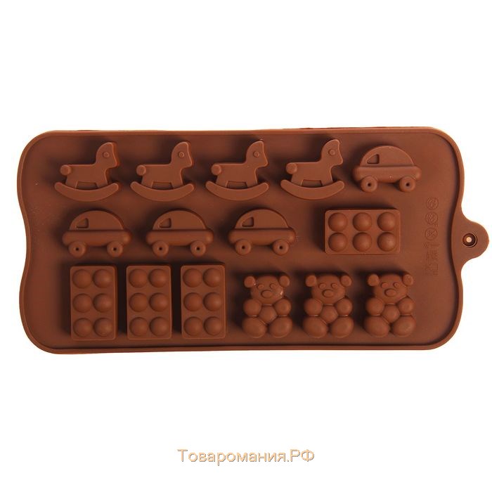 Форма для конфет и шоколада «Детские игрушки», силикон, 21×11 см, 15 ячеек (3,5×2 см), цвет МИКС