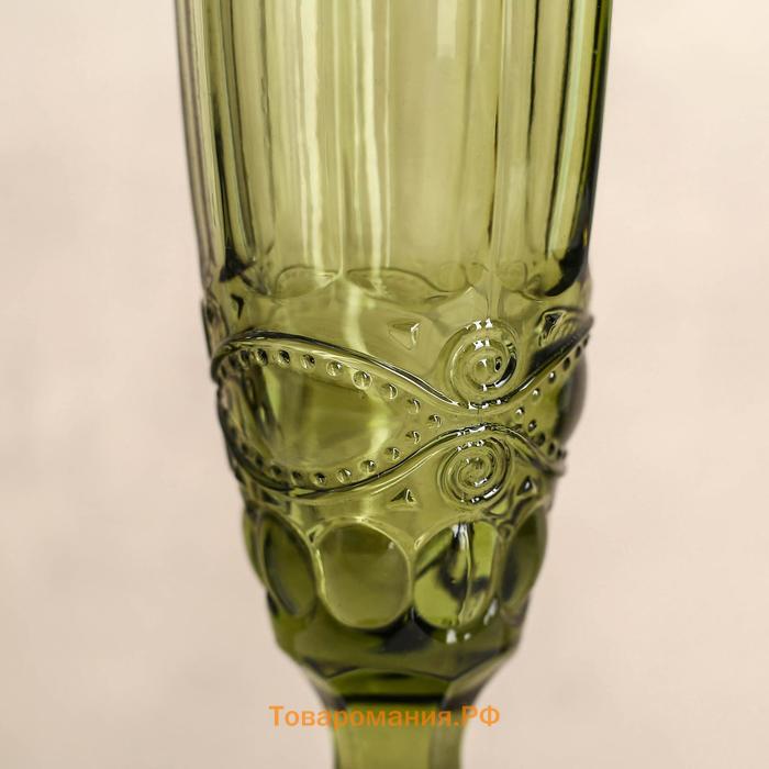 Бокал из стекла для шампанского «Ла-Манш», 160 мл, 7×20 см, цвет зелёный