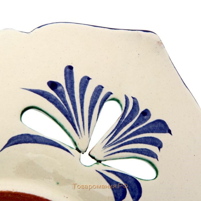 Фруктовница Риштанская Керамика "Цветы", 27 см, синее, рифлёное, овальное
