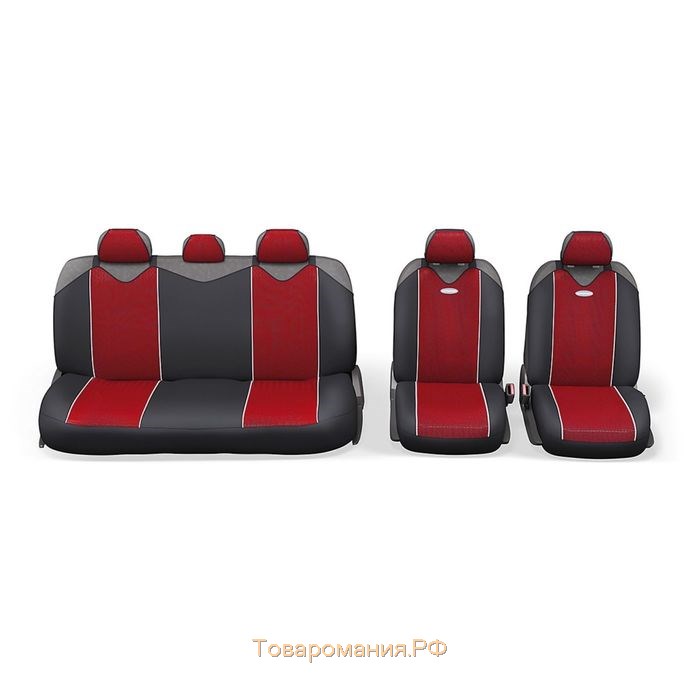 Чехол-майка AUTOPROFI CARBON PLUS CRB-902P BK/RD, закрытое сиденье, полиэстер под карбон, 9 предметов, цвет чёрный/красный