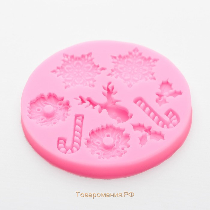 Молд «Снежинки», силикон, d=9,5 см, цвет розовый