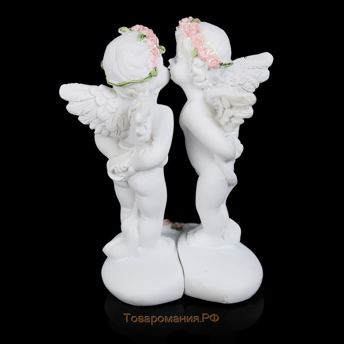 Сувенир полистоун "Целующиеся ангелочки в розовых веночках" набор из 2 штук 8,3х5х4,8 см