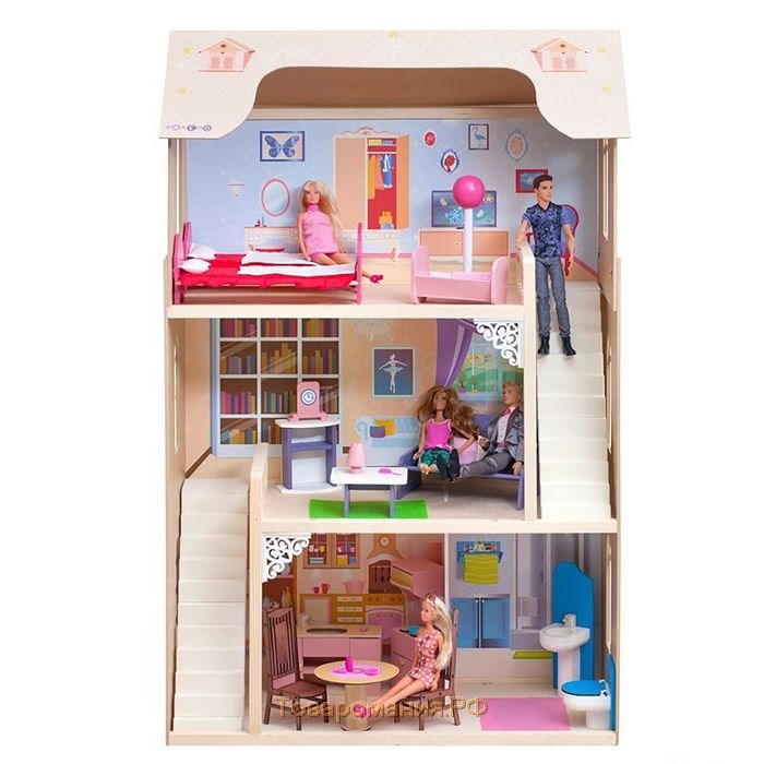 Кукольный домик «Шарм», 16 предметов мебели, 2 лестницы