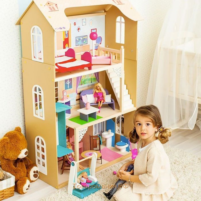 Кукольный домик «Грация» (16 предметов мебели, лестница, лифт, качели)