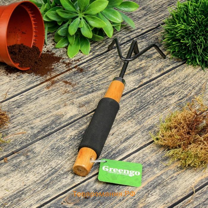 Рыхлитель Greengo, длина 30.5 см, 3 зубца, деревянная ручка с поролоном