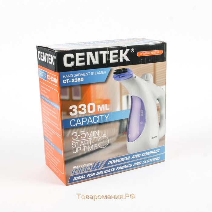 Отпариватель Centek CT-2380, ручной, 800 Вт, 330 мл, 15 г/мин, шнур 2 м, бело-фиолетовый