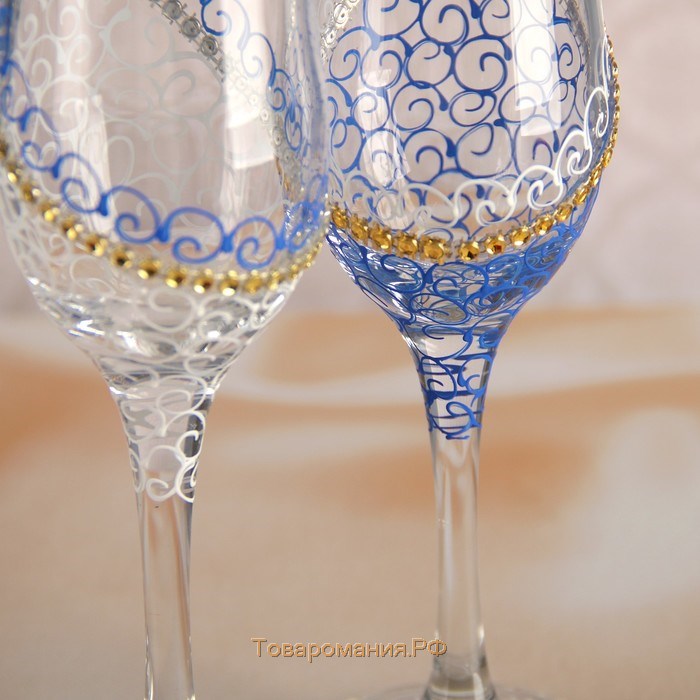 Набор свадебных бокалов "Кольца", бело-голубой