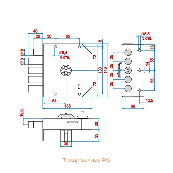 Замок накладной "Эльбор", 1.06.61.5.5, К (542 НЗ), Гранит, задвижка