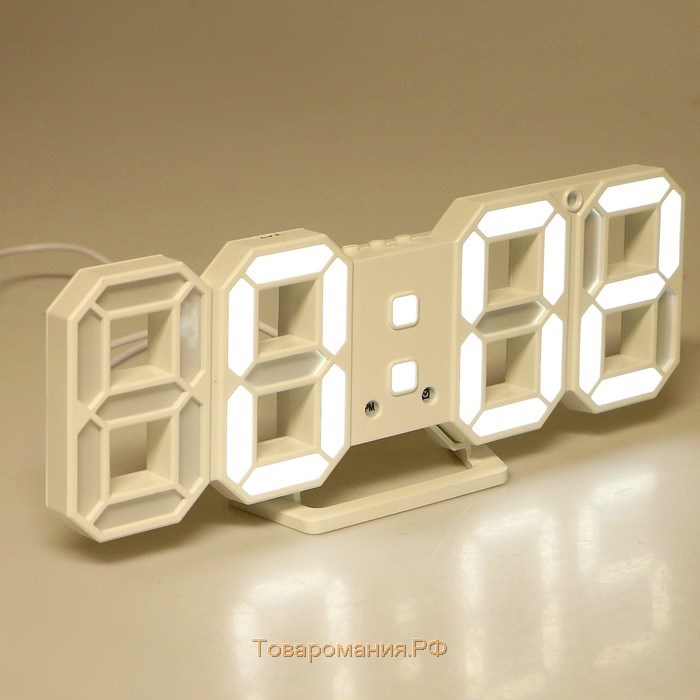 Часы электронные настольные "Цифры", с подвесом, белая индикация, 9 х 3 х 23 см, от USB