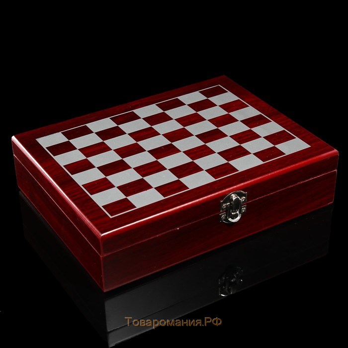 Подарочный набор 6 в 1: фляжка 8 oz, рюмка, воронка, кубики 5 шт, карты, шахматы, 18 х 24 см