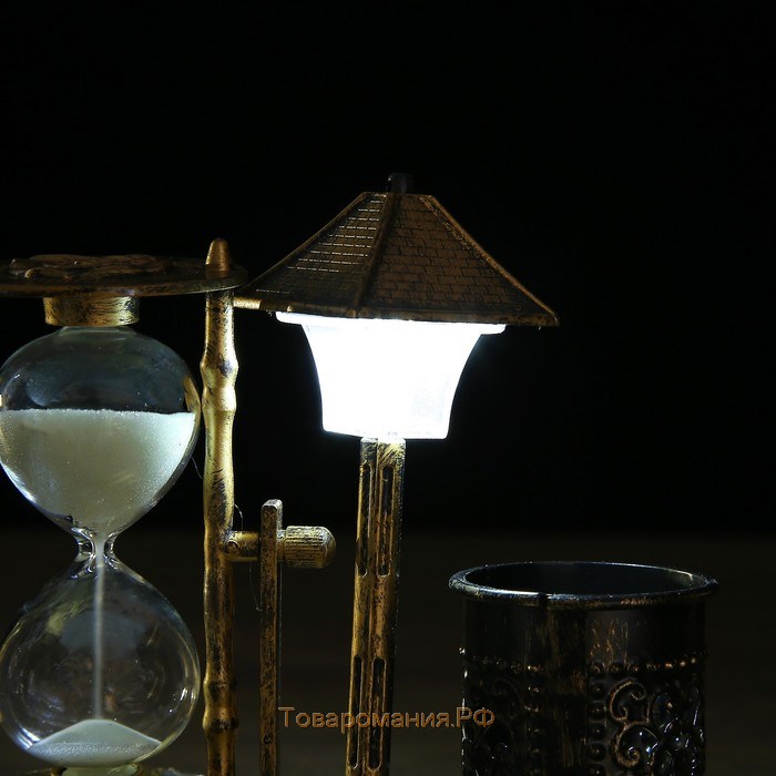 Песочные часы "Уличный фонарик", подсветка, органайзер для канцелярии, 6.5 х 15.5 х 14.5 см