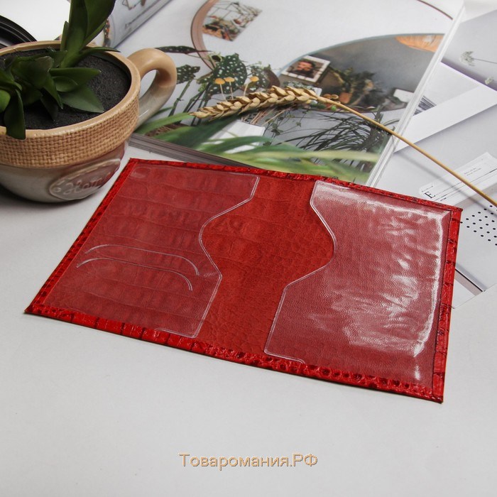Обложка для паспорта, кайман, цвет красный