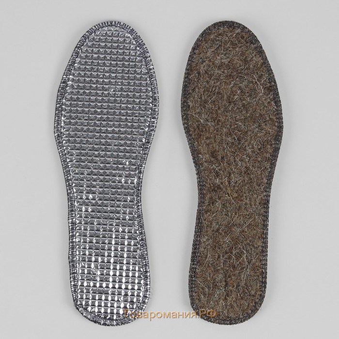 Стельки для обуви, утеплённые, двухслойные, фольгированные, окантовка, р-р RU 36 (р-р Пр-ля 39), 24 см, пара, цвет серый