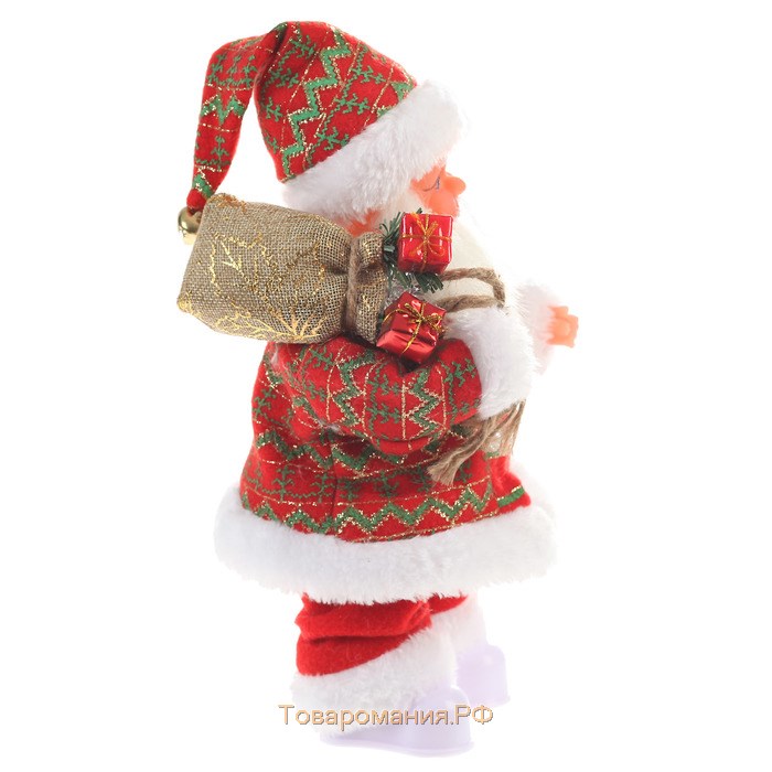 Дед Мороз "Клетчатый колпак с подарками" двигается, с подсветкой, 28 см