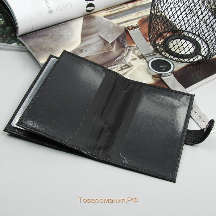 Обложка для автодокументов и паспорта, хлястик/флотер, цвет чёрный