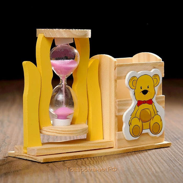 Песочные часы "Медвежонок", с органайзером для канцелярии, 13.5 х 13.5 х 10 см