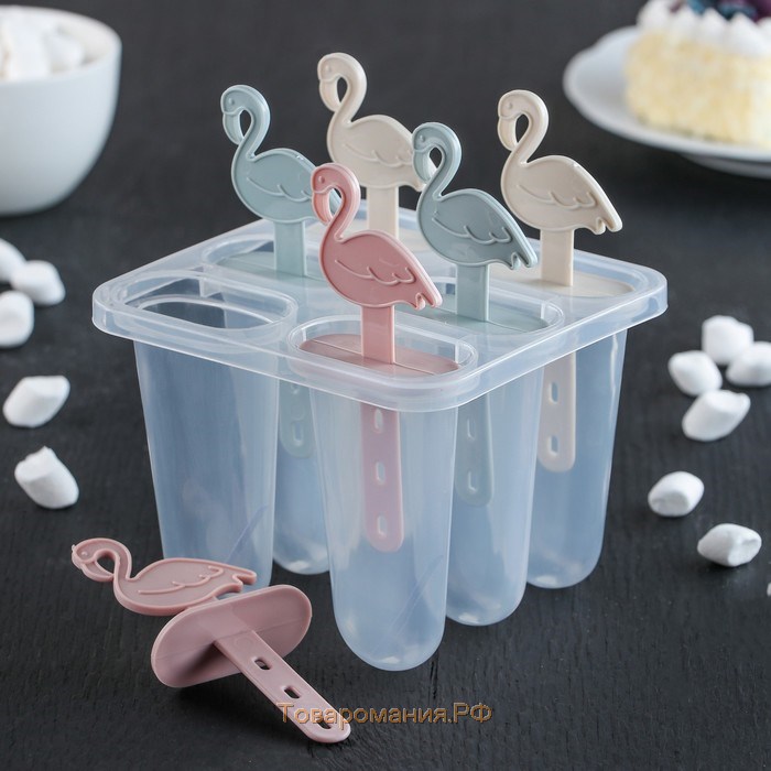 Форма для мороженого «Фламинго», 12,5×11,5×14,5 см, 6 ячеек, цвет МИКС
