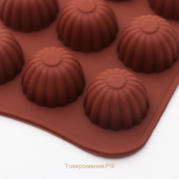 Форма для конфет и шоколада «Ассорти», силикон, 21,5×10,4×1,5 см, 15 ячеек, цвет коричневый