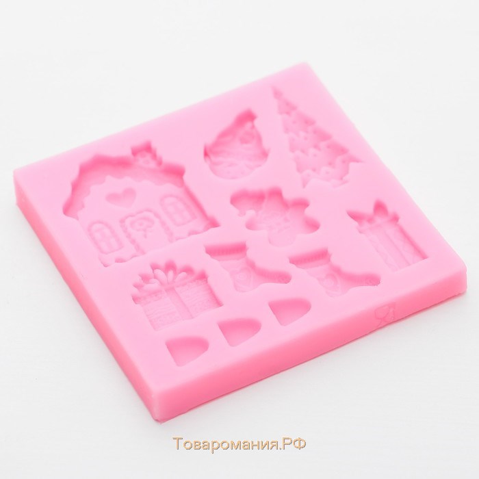 Молд «Новогодние элементы», силикон, 7,5×7.5 см, цвет розовый