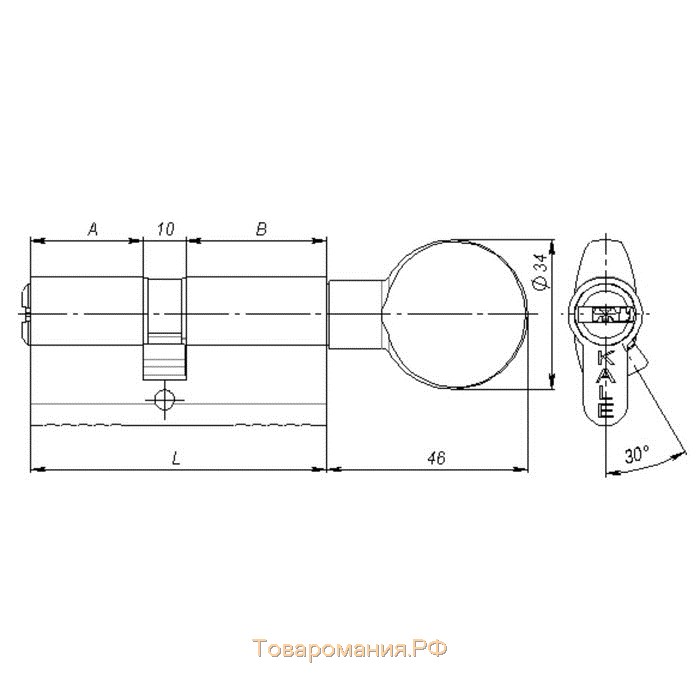 Цилиндровый механизм KALE 164 BM/100, 40х10х50 мм, с вертушкой, 5 ключей, цвет никель