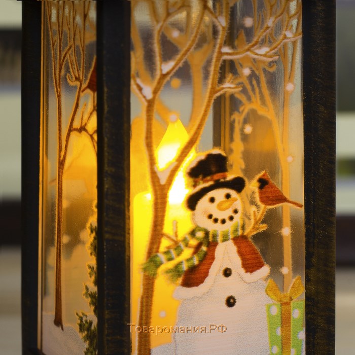 Светодиодная фигура «Фонарь со снеговиком» 5.5 × 13 × 5.5 см, пластик, батарейки AG13х3, свечение тёплое белое