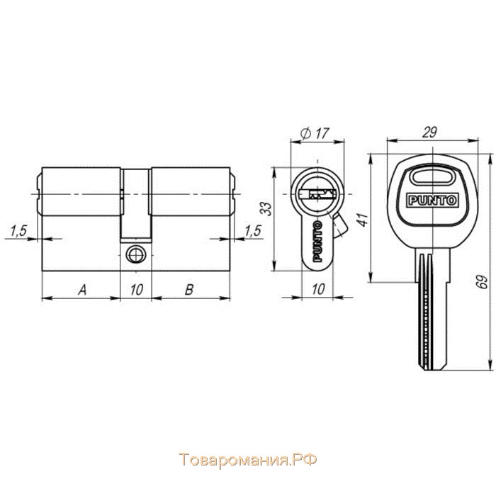 Цилиндровый механизм Punto A200/60 SN, 25х10х25 мм, 5 ключей, цвет матовый никель