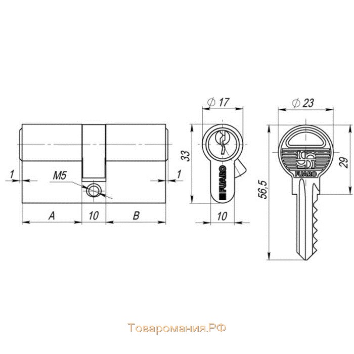 Цилиндровый механизм Fuaro 100 ZA 80 (30х10х40) CP, 5 ключей, цвет хром