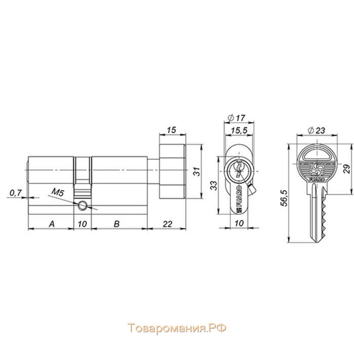 Цилиндровый механизм Fuaro 100 ZM 60 (25х10х25) CP, с вертушкой, 5 ключей, цвет хром