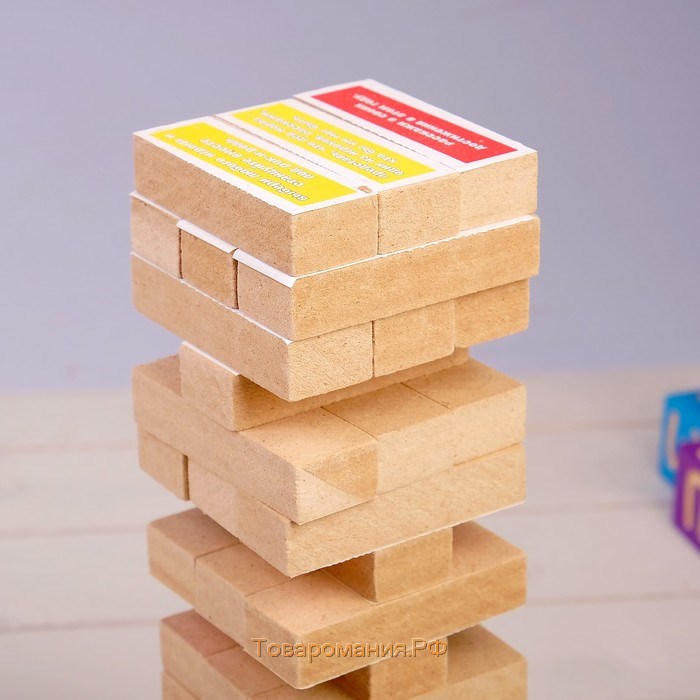 Падающая башня дженга, настольная игра  "Дженга пати", с заданиями, 54 бруска, 30 х 8 см
