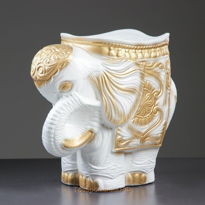 Фигурное кашпо "Слон средний", бело-золотой 6 л/ 35х22х36см