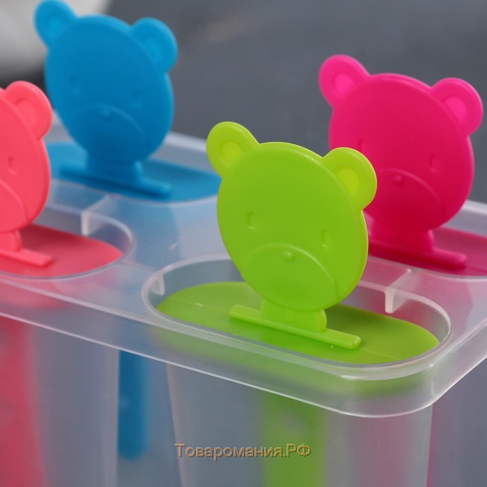Форма для мороженого «Медвежонок», 13×11,5×7,5 см, 4 ячейки, цвет МИКС
