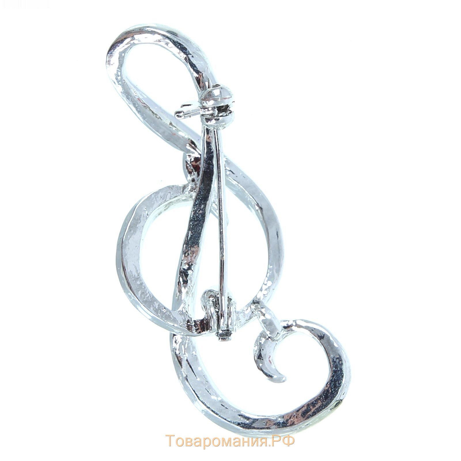 Брошь «Скрипичный ключ» цвет белый в серебре