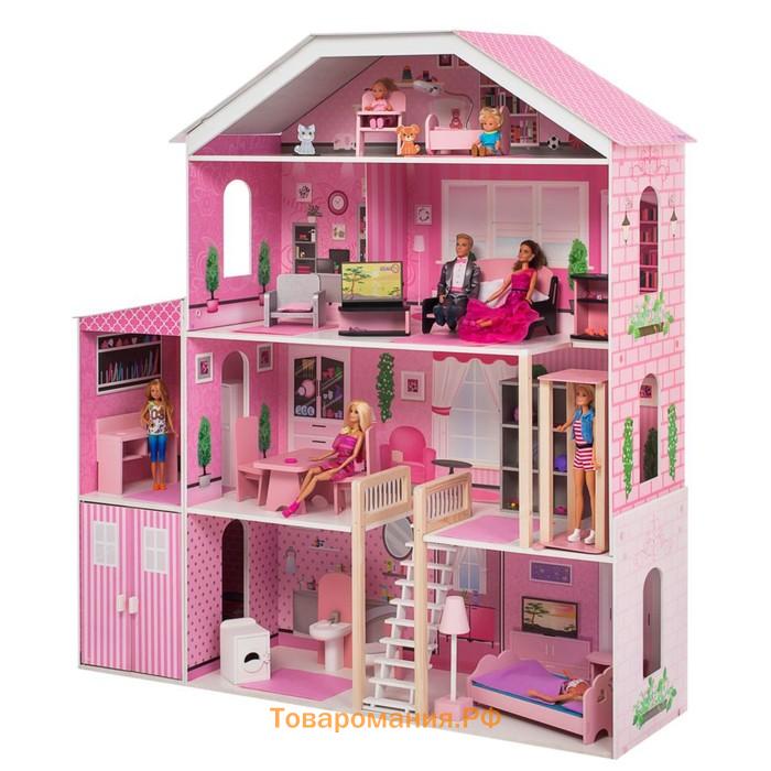 Домик кукольный деревянный Paremo «Поместье Розабелла», четырёхэтажный, с мебелью, с гаражом, со светом и звуком