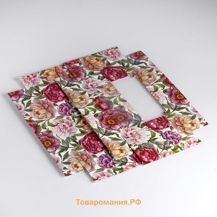 Коробка сборная крышка-дно с окном, «Акварельные цветы», 18×15×5 см
