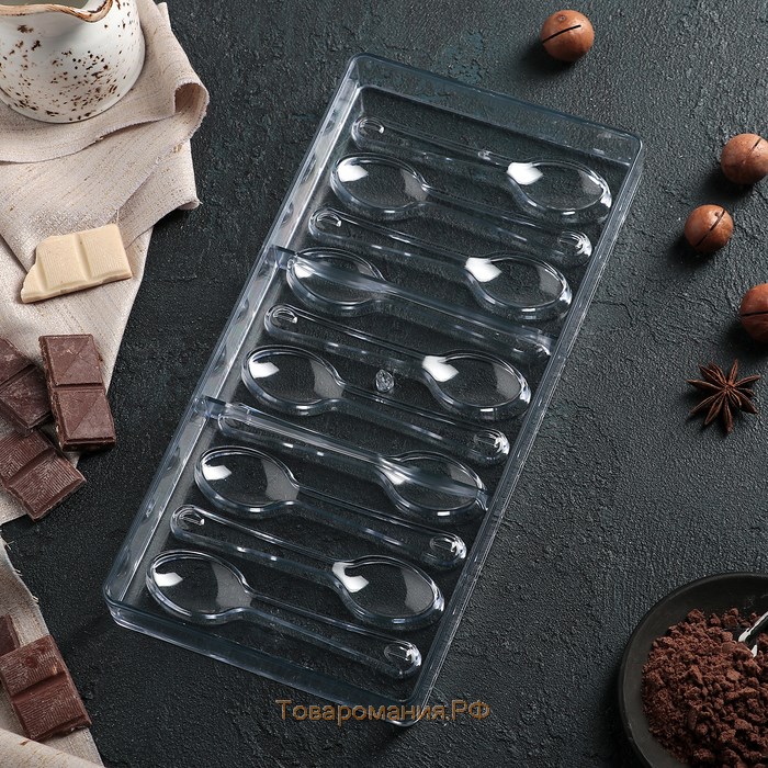 Форма для шоколада KONFINETTA «Ложки», 27,5×13,5 см, 10 ячеек (11,5×2,7 см)