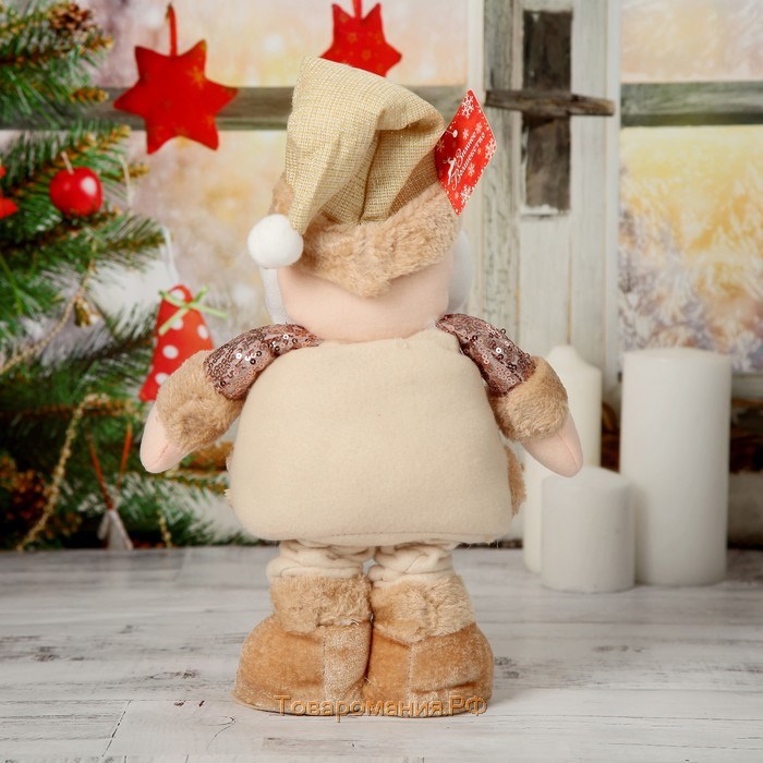Мягкая игрушка "Дед Мороз в пайетках" стоит, 15х41 см (в сложенном виде 30 см), коричневый