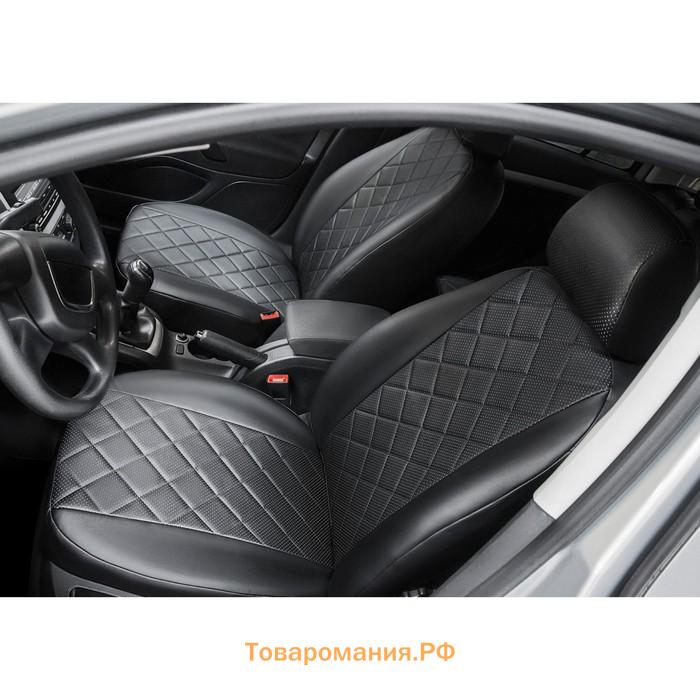 Авточехлы Rival Ромб, задняя спинка раздельная 40/60, Mazda 3 BK хэтч. 2003-2009/3 BK, BL седан, кроме Dynamic Line, 2003-2013, эко-кожа, черные, SC.3804.2