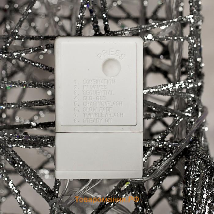 Светодиодная фигура «Олень с санями серебристый», олень: 50 × 85 × 18 см, сани: 70 × 43 × 22 см, металл, 220 В, свечение тёплое белое