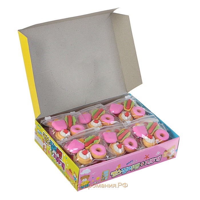 Набор фигурных ластиков "Десерты", 4 штуки, в пакете на зип-молнии, МИКС (штрихкод на штуке)