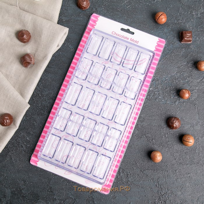 Форма для конфет и шоколада KONFINETTA «Батончик», 28×14×2,5 см, 25 ячеек (1,8×3,9×1,5 см)
